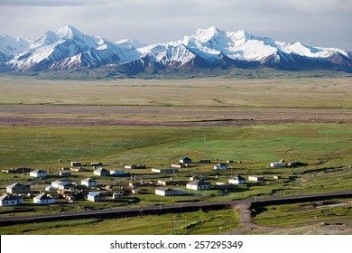 View Of Pamir Range, Alay Valley And Sary Tash Village In Kyrgyzstan