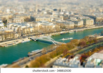 View of Paris from the eiffel tower, tilt-shift effect, France