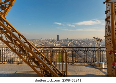 View of Paris from the second floor of the Eiffel Tower in France