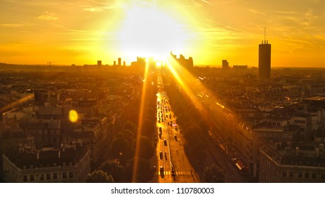 view of paris at sunset