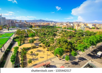 View Of The Park Of Joan Miró (Parc De Joan Miró) From The Arenas. Barcelona, Spain