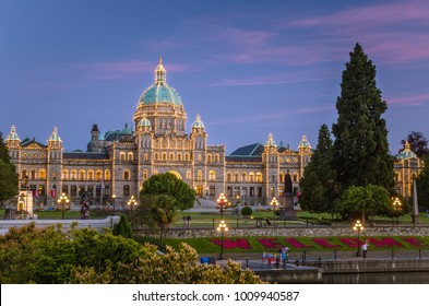 View of Parliament Building in Victoria, Bc, Canada, at Dusk. 