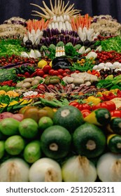 View of part of a fruit and vegetable display.
