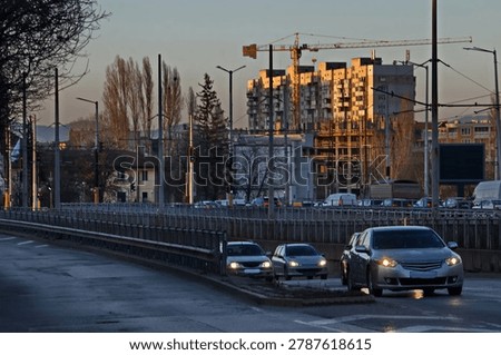 View of part of a large intersection with an underpass in front of Poduene station, Sofia, Bulgaria