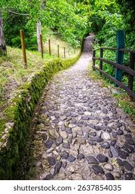 View of the path leading to the upper medieval castle of Marostica, Veneto, Italy