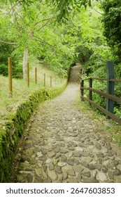 View of the path leading to the upper medieval castle of Marostica, Veneto, Italy	