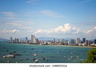 View Of Pattaya With Sky And Sea, Day Time In Pattaya, Thailand Pattaya Is Famous For Water Sports And Nightlife.