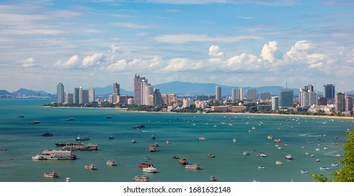 View Of Pattaya With Sky And Sea, Day Time In Pattaya, Thailand Pattaya Is Famous For Water Sports And Nightlife.