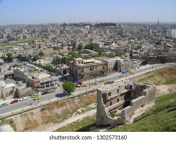 View of the peaceful city of Aleppo (Syria) with Citadel of Aleppo. 