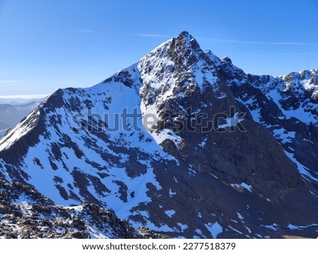 View of the peak of Ben Nevis mountain from the CMD route, Scotland.
