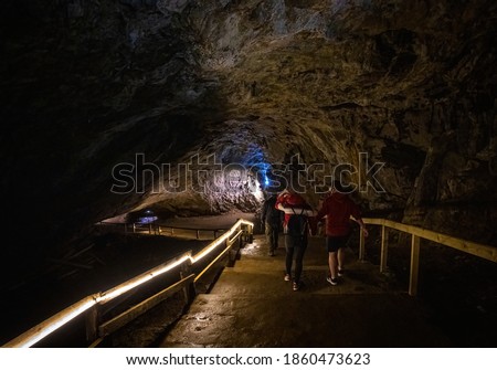 View of the Peak Cavern, also known as the Devil's Arse, in Castleton, Derbyshire, England, UK