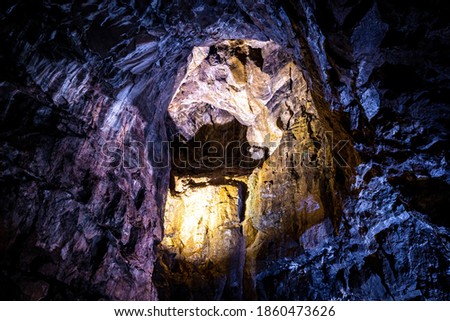 View of the Peak Cavern, also known as the Devil's Arse, in Castleton, Derbyshire, England, UK