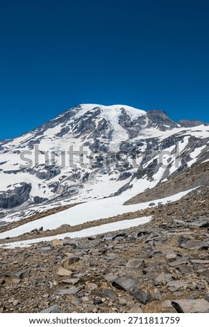 View of the peak of Mount Rainer while hiking on the Skyline Trail