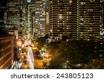 View of Pearl Street at night, from the Brooklyn Bridge in Manhattan, New York.