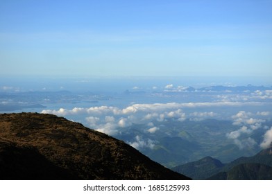 View Of Pedra Do Açú (2,245m) In The Serra Dos Órgãos National Park, At The Most Point Of The City Of Petrópolis.