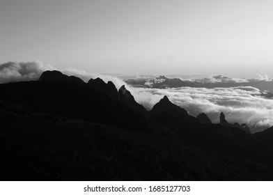 View Of Pedra Do Açú (2,245m) In The Serra Dos Órgãos National Park, At The Most Point Of The City Of Petrópolis.