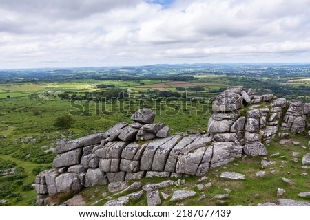 A view of Pew Tor, a distinctive rock formation in Dartmoor, Devon, England.