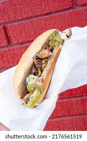 A View Of A Philly Cheesesteak Sandwich.