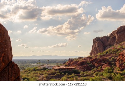 View of Phoenix and Tempe from Camelback Mountain in Arizona, USA