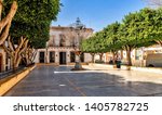 View of picturesque old town square and town hall building in Nijar, southern Spain.