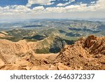 View from Pikes Peak summit  highest summit of the southern Front Range of the Rocky Mountains in North America
