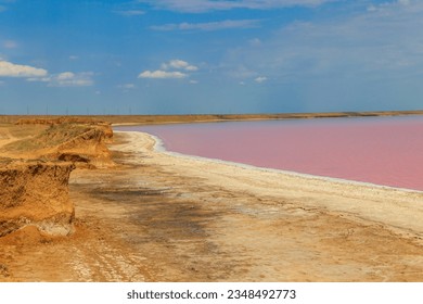 View of the pink salty Syvash lake in Kherson region, Ukraine - Shutterstock ID 2348492773