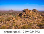 View from Pinnacle Peak trail overlooking Scottsdale, Arizona. Pinnacle Peak Park is a 150-acre desert park near Phoenix, Arizona, known for its prominent granite summit and scenic hiking trails.