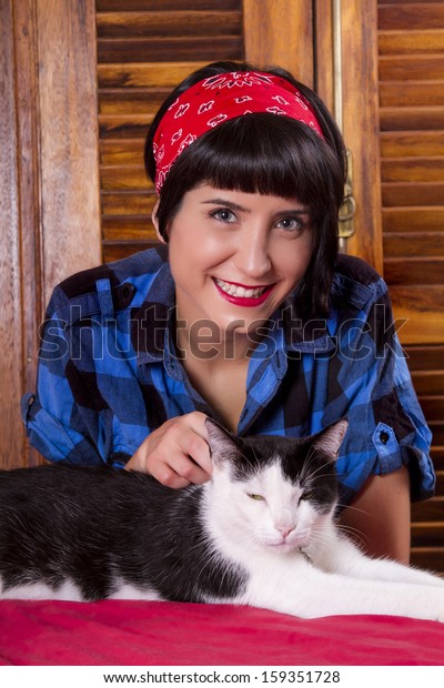 View Pinup Girl Happy Short Hair Royalty Free Stock Image