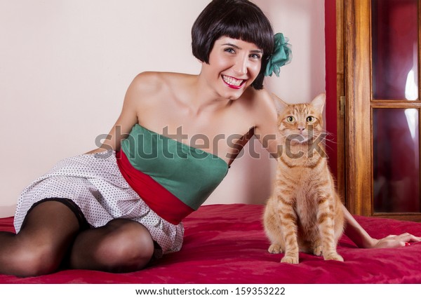 View Pinup Girl Happy Short Hair Stock Photo Edit Now 159353222