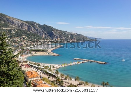 A view of the Plage des Sablettes in the popular coastal town of Menton. 