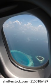 View From A Plane Window To The Small Beautiful Islands Of Maldives