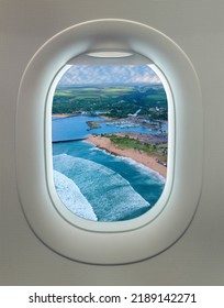 View From Plane Window Of Waikiki Beach Honolulu Hawaii USA America