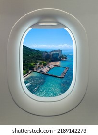 View From Plane Window Of Waikiki Beach Honolulu Hawaii USA America