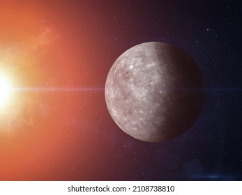 View of planet Mercury from space. Sun, space, nebula and planet Mercury. This image elements furnished by NASA.
