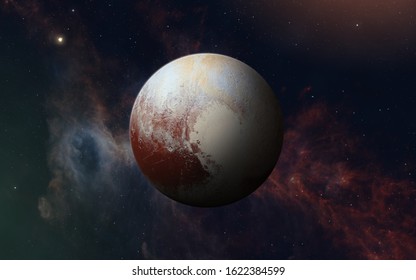 View of planet Pluto from space. Space, nebula and dwarf planet Pluto. This image elements furnished by NASA.