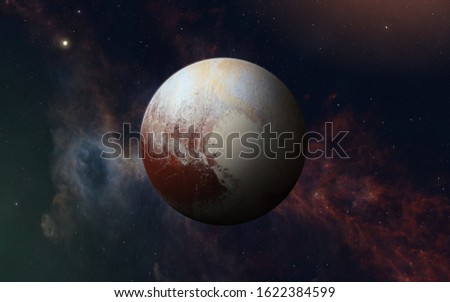 View of planet Pluto from space. Space, nebula and dwarf planet Pluto. This image elements furnished by NASA.