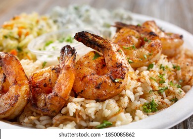 A View Of A Plate Of Shrimp Kabob.