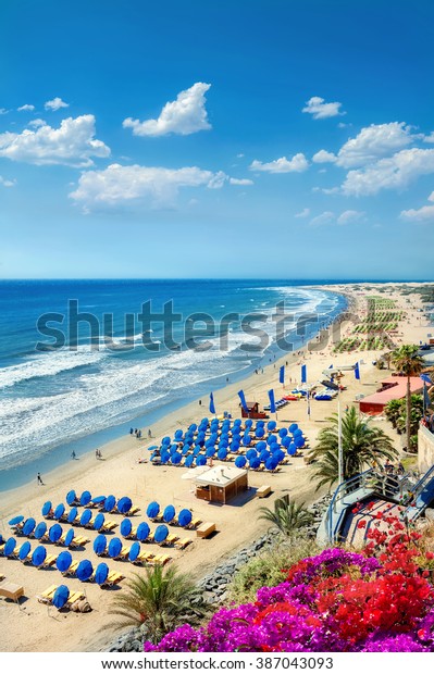 View Playa Del Ingles Beach Maspalomas Stock Photo Edit Now 387043093