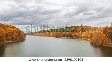 View of Pleasant Hill Lake from Pleasant Hill Dam during the fall season. Perrysville. Ohio. USA