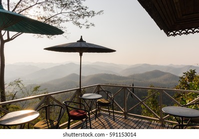 View Point At Coffee Shop Near Wat Phra That Doi Kong Mu. Mae Hong Son, Northern Thailand.