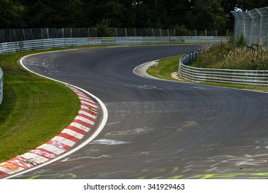 A View From The Pole Position In A Racetrack. 