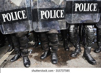 View Of Police Officers In Riot Gear