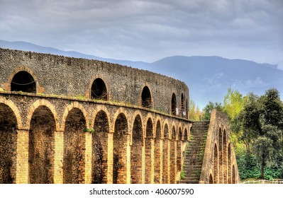 View Of The Pompeii Amphitheatre In Italy