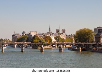 View Of The Pont Des Arts, Saint Louis Island And Cite Island Over The Seine River, Paris, France