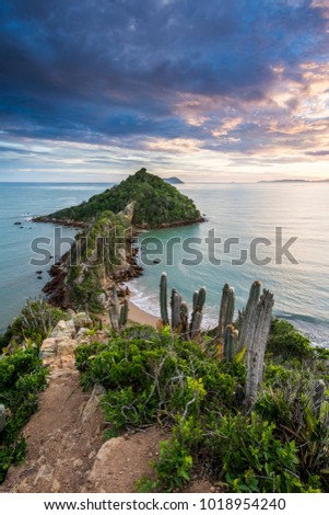 View from Ponta do Pai Vitorio during sunrise in Rasa Beach, Armacao dos Buzios, Rio de Janeiro, Brazil