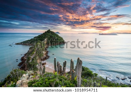 View from Ponta do Pai Vitorio during sunrise in Rasa Beach, Armacao dos Buzios, Rio de Janeiro, Brazil