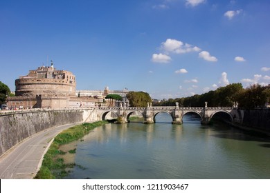 View Of Ponte Sant'Angelo Or Michaelangelo Bridge In Rome, Italy