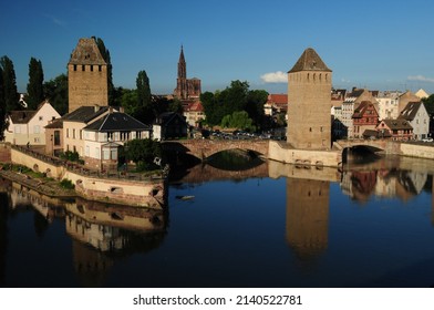 View To The Ponts Couverts Bridges In Strasbourg France On A Beautiful Sunny Spring Day With A Clear Blue Sky