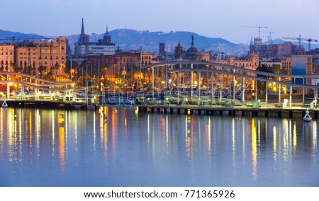 view of port at Barcelona in sunrise. Spain