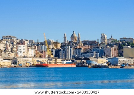 View of the port and the city, in Genoa, Liguria, Italy